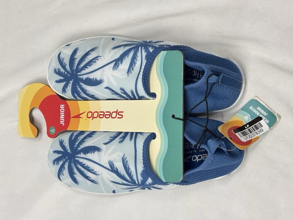 Speedo Junior Beach Bootie Water Shoes, Blue Palm Tropical Beach Size L 4/5